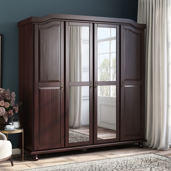 Palace Imports 100 Solid Wood Kyle 4 Door Wardrobe Armoire with Solid Wood or Mirrored Doors On Sale Bed Bath Beyond 35830093